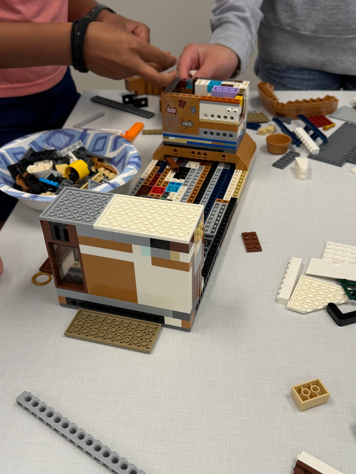 Students assembling section — LEGO Bridge Building Workshop